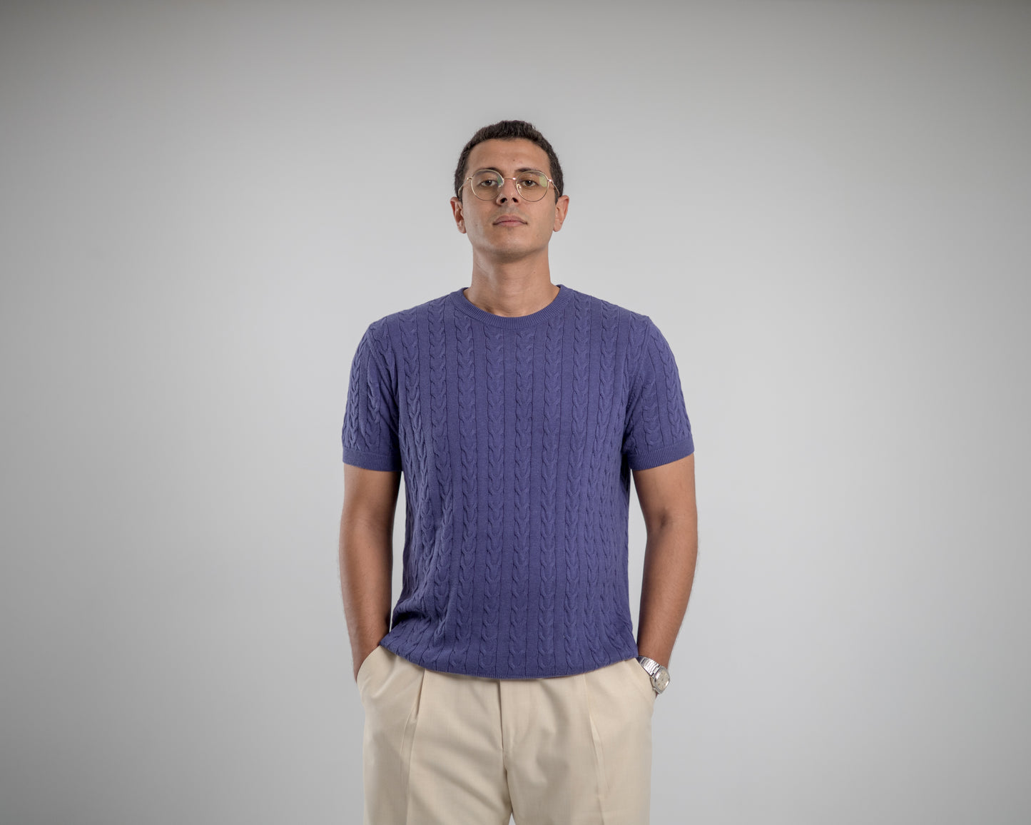 Basha light Navy Knitted t-shirt