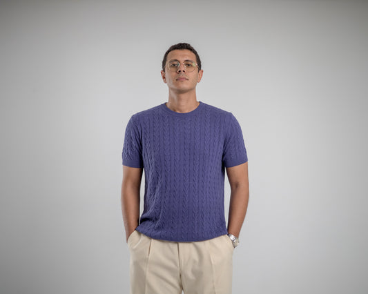 Basha light Navy Knitted t-shirt