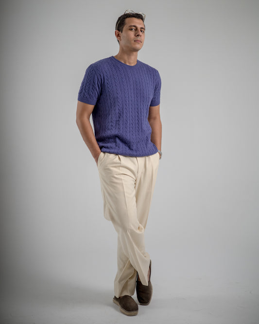 Basha light Navy Knitted t-shirt